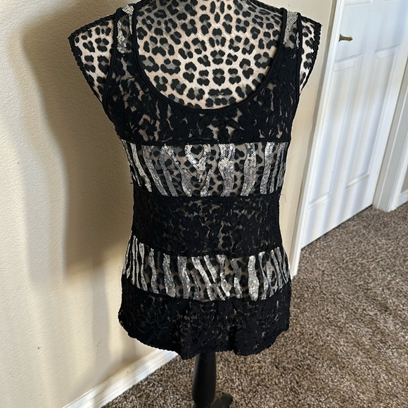 Women’s top, lace/sequins, size M, zebra print - Picture 1 of 6